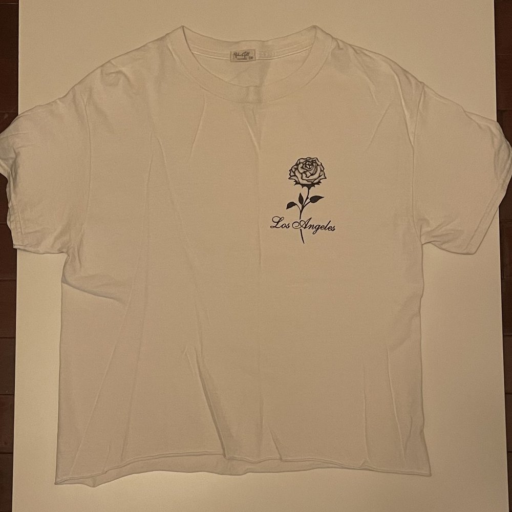 White Cropped Brandy Melville Tee with Rose